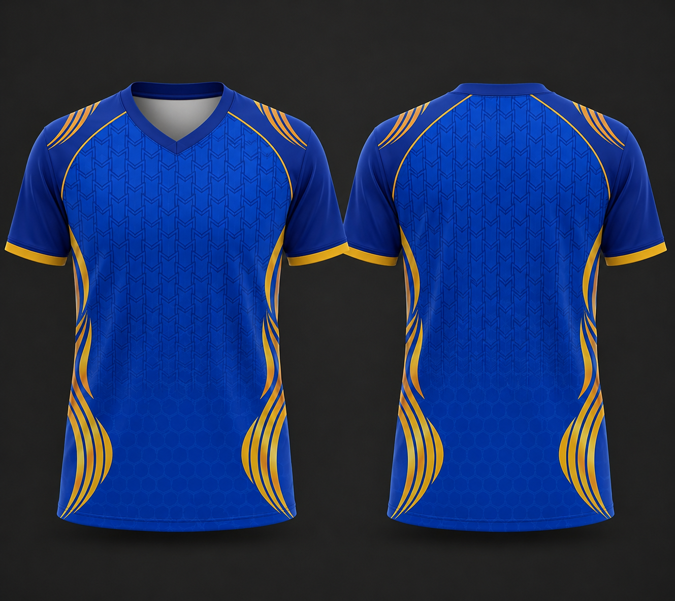 mumbi blue colour fan jersey  v neck half sleeve name and number print
